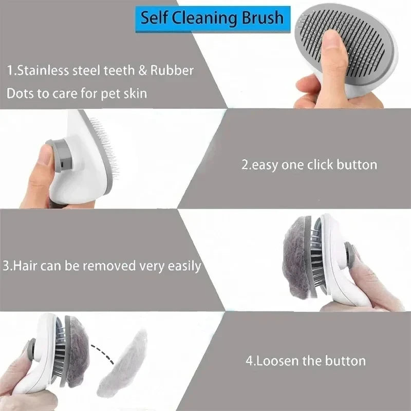 Self-Cleaning Pet Hair Brush for Dogs & Cats – Grooming & Dematting Comb Tool