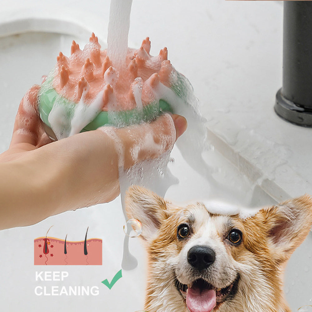 2-in-1 Pet Grooming Brush with Shampoo Dispenser – Bath & Massage Tool for Cats and Dogs