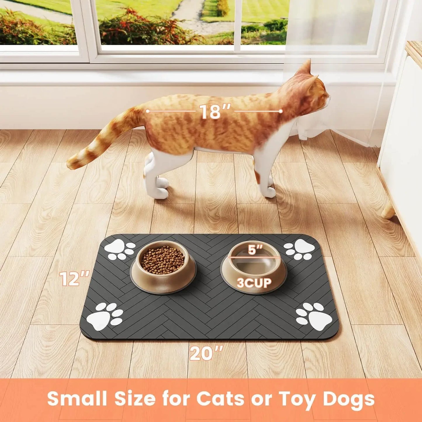 Absorbent Pet Feeding Mat – Waterproof Quick-Dry Placemat with Non-Slip Rubber Backing for Dog & Cat Food & Water Bowls – Small, Medium & Large Sizes