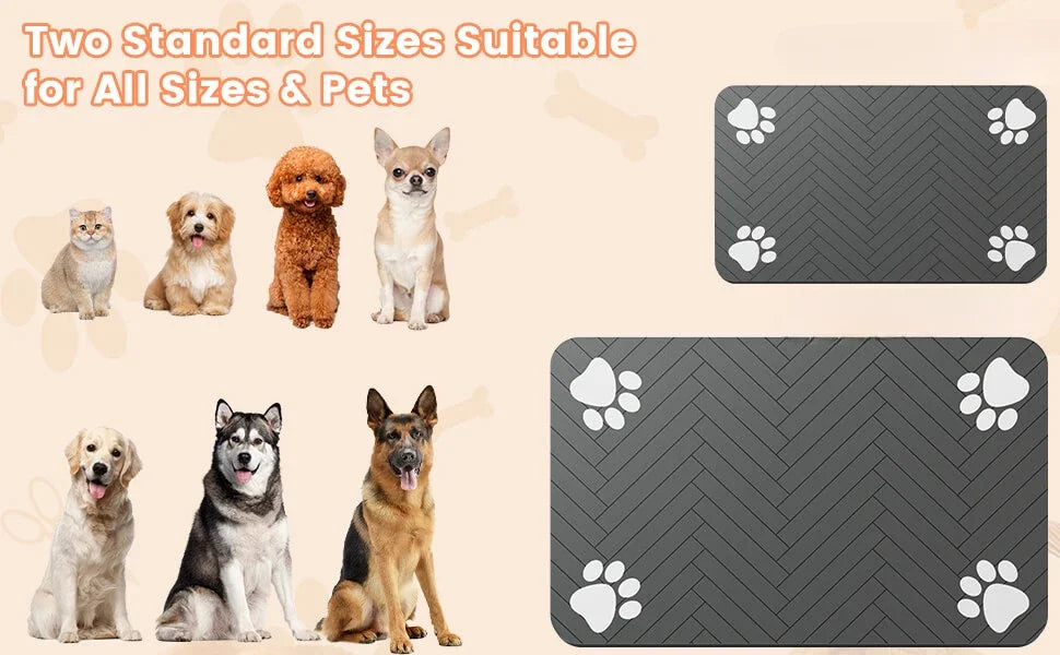 Absorbent Pet Feeding Mat – Waterproof Quick-Dry Placemat with Non-Slip Rubber Backing for Dog & Cat Food & Water Bowls – Small, Medium & Large Sizes