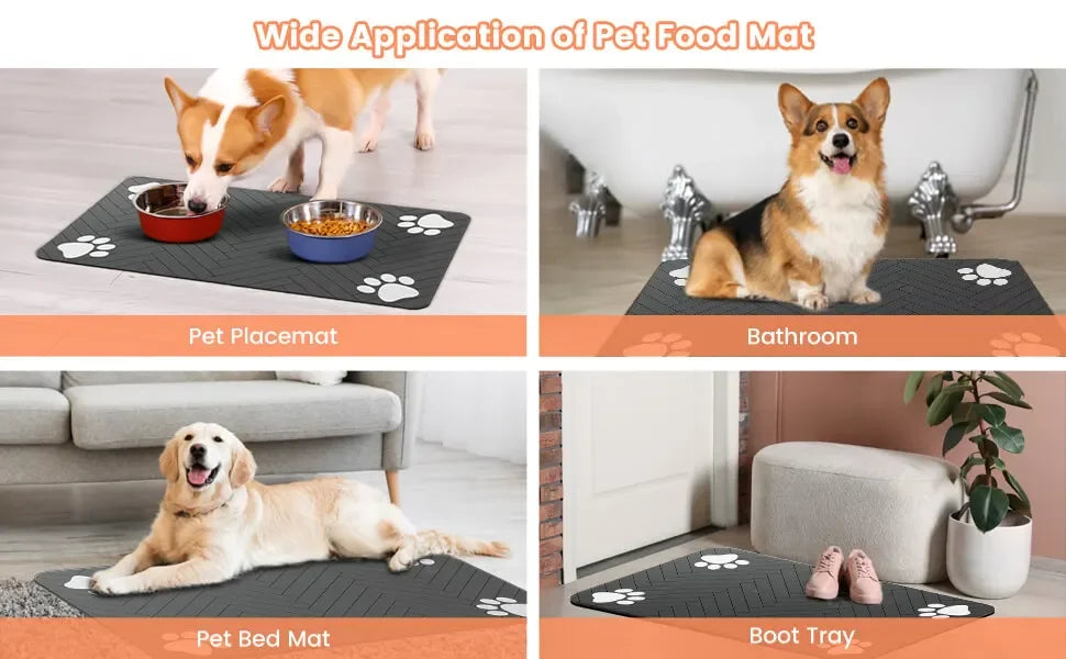 Absorbent Pet Feeding Mat – Waterproof Quick-Dry Placemat with Non-Slip Rubber Backing for Dog & Cat Food & Water Bowls – Small, Medium & Large Sizes