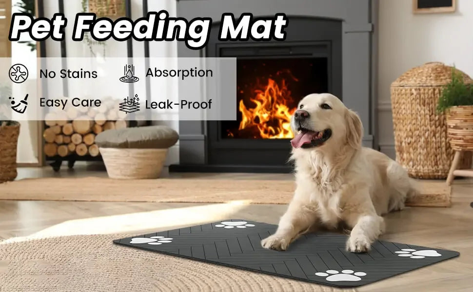 Absorbent Pet Feeding Mat – Waterproof Quick-Dry Placemat with Non-Slip Rubber Backing for Dog & Cat Food & Water Bowls – Small, Medium & Large Sizes