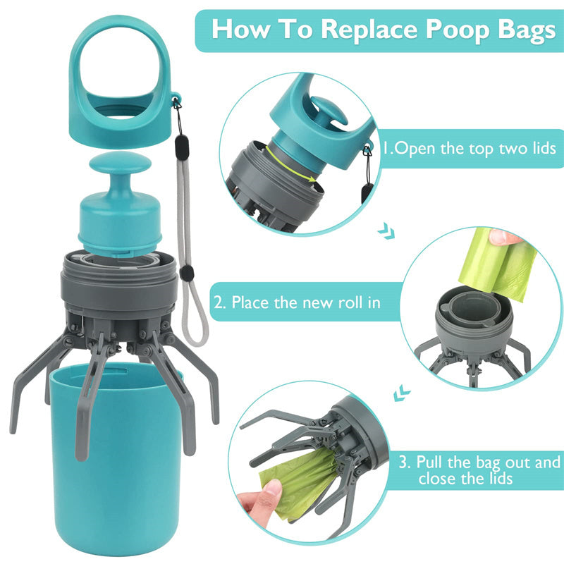 Portable Dog Pooper Scooper with Bag Dispenser – Lightweight Eight-Claw Pet Waste Picker