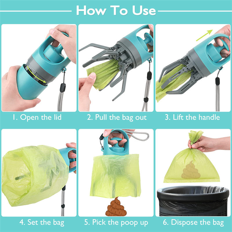 Portable Dog Pooper Scooper with Bag Dispenser – Lightweight Eight-Claw Pet Waste Picker