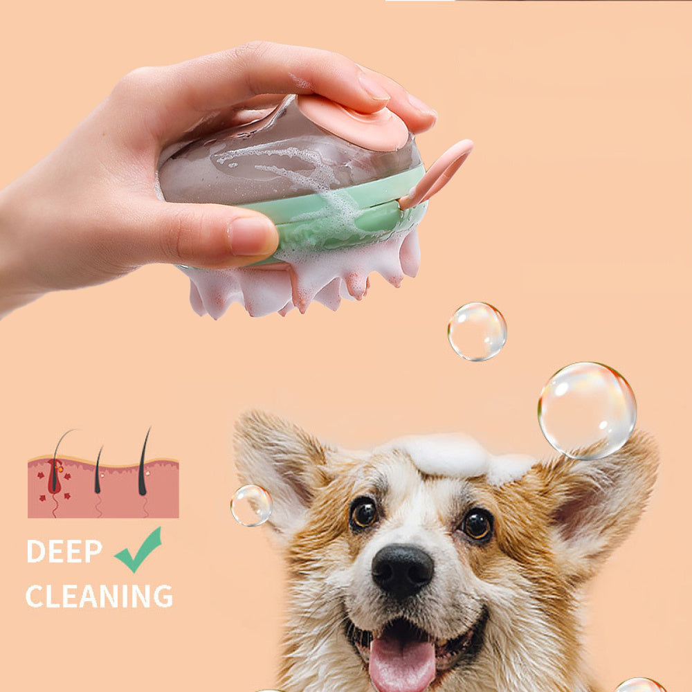 2-in-1 Pet Grooming Brush with Shampoo Dispenser – Bath & Massage Tool for Cats and Dogs